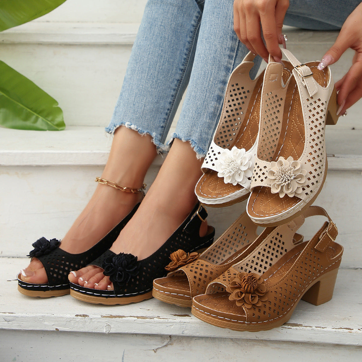 💐Women's Fashion Flower High Heel Casual Sandals