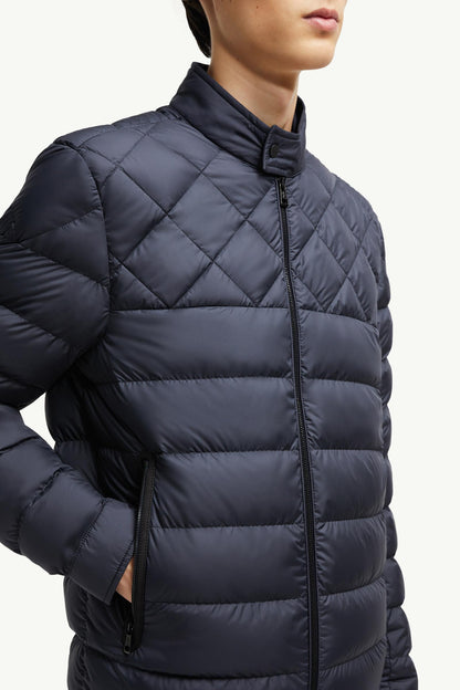 Tuile Leather-Trimmed Down Biker Jacket