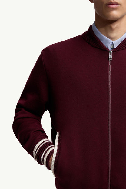 Embroidered Monogram Padded Zip-Up Wool Blend Cardigan